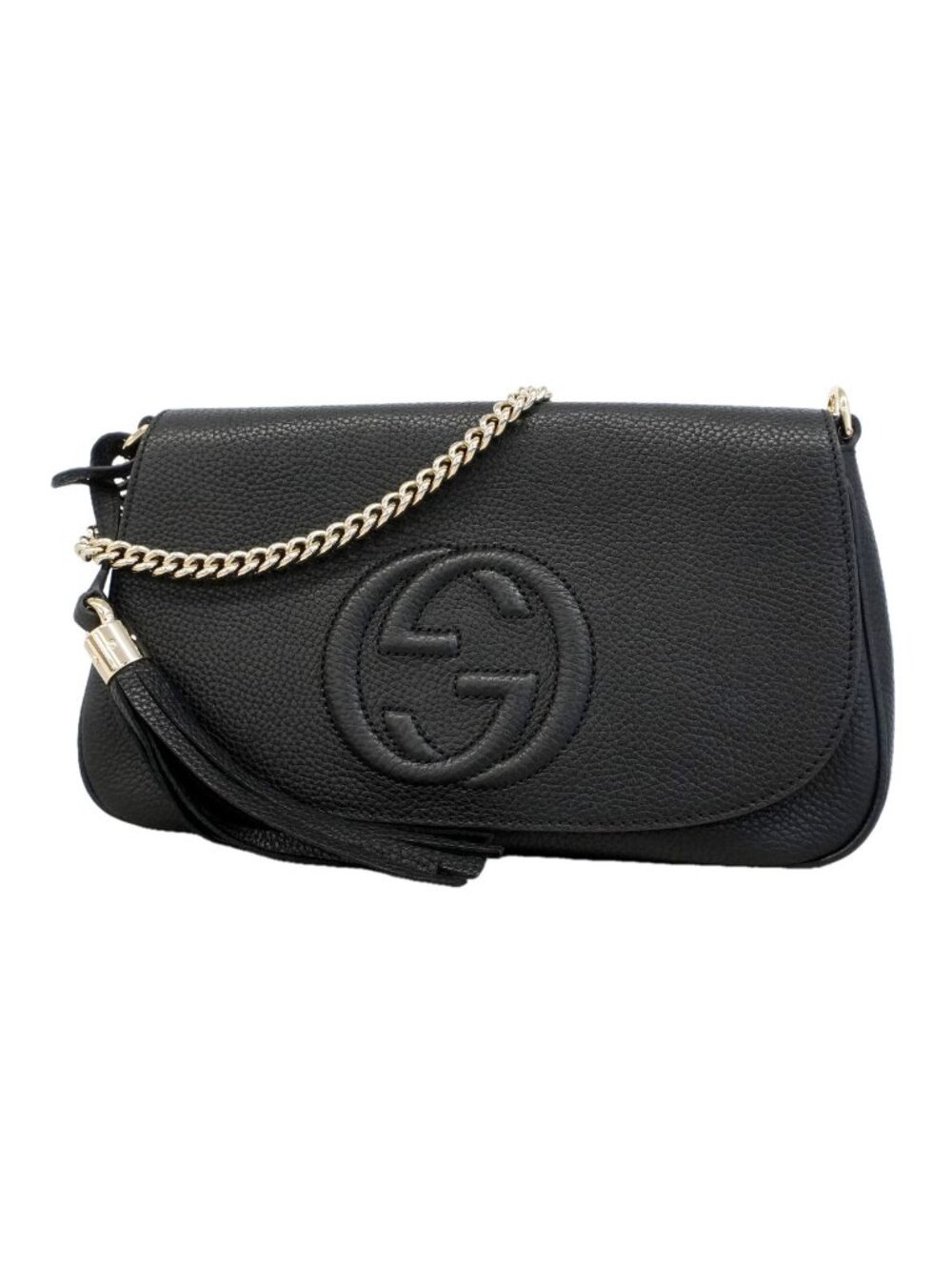 Gucci Shoulder Bag Soho Interlocking G Leather Black Gold